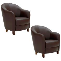 Kit 2 Poltronas Decorativas Sala de Estar Pés Madeira Kairós Couro Chocolate - Gran Belo