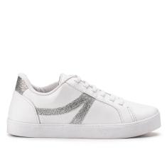 Tênis Godiva Casual Glitter Feminino Branco Prata-Feminino