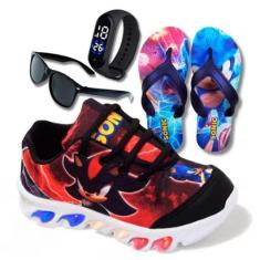Kit Tênis De Led Infantil Menino Masculino Sonic Shadow+ Chinelo + Relógio + Óculos-Masculino