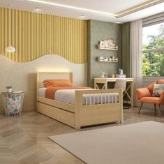 Bicama Solteiro Wave Juvenil Reversível em Led com Rattan, Peseira Pal