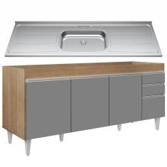 Balcão Gabinete Com Pia 180cm Dallas Castanho/cinza