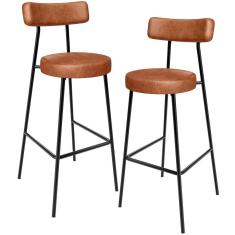 Kit 02 Banquetas Alta Cozinha Bar Sala Jantar Estrutura Em Aço Milão L02 Couríssimo Camel - Lyam Decor