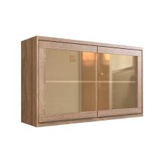 Armário Aéreo para Cozinha com Vidros Reflecta 120cm 2 Portas Viena Herval Louro Freijó/Argila