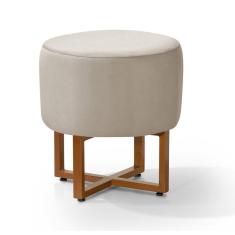 Puff Banqueta Para Penteadeira Com Pes de Ferro Cobre Veludo Bege