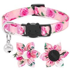Coleira de gravata borboleta floral rosa flor coleira de gato com sinos breakaway coleira de gatinho Halloween coleira de cachorro coleira de gato rosa para meninas e gatos