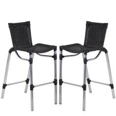 Kit 2 Banquetas Alumínio Fortaleza Alta Para Preto