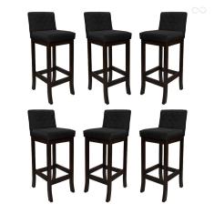 Kit 6 Banquetas Média para Balcão de Cozinha Tóquio Madeira Maciça Matelassê Suede Preto CCS