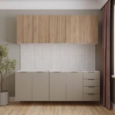 Cozinha Modulada 4 Peças sem Tampo sem Rodapé 2 Aéreos e 2 Balcões Ipanema Cabecasa Madeiramadeira Cinza Trama/ Acácia