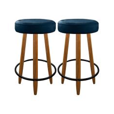 Kit 2 Banqueta Média Madeira Reforçada Para Cozinha Bar Azul