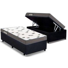 Cama Box Baú Solteiro: Colchão Espuma Ortobom D33 Light Saúde + Base CRC Suede Black(88x188)