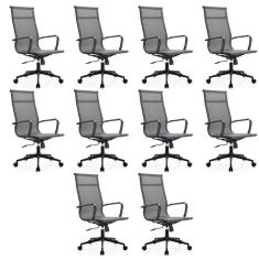 Kit 10 Cadeiras para Escritório Presidente Esteirinha Dark Tela Mesh 3303 Cinza