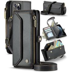 Capa para iPhone 11 Pro Max, carteira transversal para celular com suporte de bloqueio de RFID, compartimentos para cartão de carregamento sem fio antiqueda, bolsa de ombro de couro PU, alça