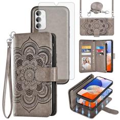 Asuwish Capa de celular para Samsung Galaxy A14/M14 5G carteira com zíper destacável com protetor de tela de vidro temperado alça transversal mandala flor porta-cartão A 14 4G 14A 14M G5 mulheres