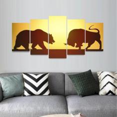 Quadro Urso Vs Touro Mosaico 5 Peças Decorativo - Descolada