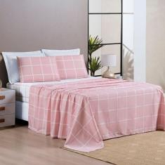 Jogo De Cama Solteiro Dupla Face Grid Micro Percal 200 Fios Austin 3 P