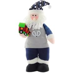 Boneco Decorativo Papai Noel Artesão Azul Com Brinquedo 53cm - Gici Ch
