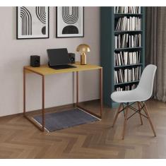 Mesa Escrivaninha Industrial Tampo de Madeira 90x53cm Ferro Cobre - Im