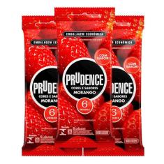 Kit 3X Preservativo Prudence Cores e Sabores Morango 6 Unidades