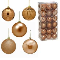 Conjunto 18 Bolas Arvore Natal 6cm Brilhante Fosco Glitter Relevo Enfeite Natalino Premium Rose