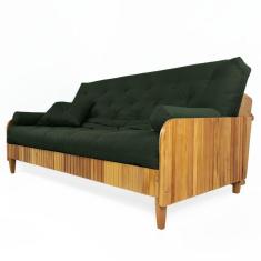 Sofá Cama Paris Ripado Sarja Madeira Nobre - Verde Militar