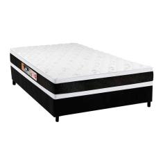Cama Box Casal: Colchão Espuma Castor D45 Black e White air Double Face + Base crc Suede Black(138x188)