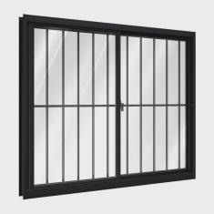 Janela de Alumínio de Correr Lateral Com Grade 2 Folhas Móveis 100x100cm Riobras