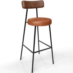 Banqueta Alta Bar Cozinha Sala De Jantar Milão L02 Couríssimo Marrom Camel