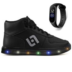 Tenis Infantil De Led Meninos Botinha Cano Alto Escolar Casual Basico + Relogio-Masculino