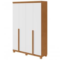 Guarda Roupa Solteiro Alonzo 4 Portas de Bater 2 Gavetas 100% MDF Amendoa Clean-branco Móveis Lopas