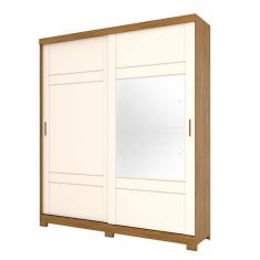 Guarda Roupa Casal Verg 2 Portas de Correr 3 Gavetas MDP-MDF Nature Off White Móveis Henn
