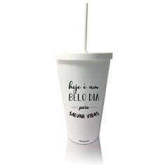 6 Copos com tampa e canudo Branco Personalizado Acrílico Enfermagem