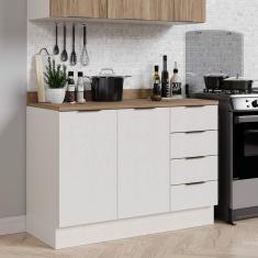 Balcão Pia 2 Portas 4 Gavetas com Tampo e Rodapé Ipanema CabeCasa MadeiraMadeira Branco