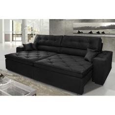 Sofá Austin Plus 202Cm Retrátil Com Molas Preto - Ws