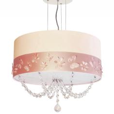 Lustre Infantil Pendente Faixa Flores E Borboletas Crú 30x15