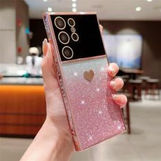Capa transparente com revestimento gradiente de coração fofo amor para Samsung S23 Ultra S22 Plus S21 S20 FE A52 A53 A54 A23 A24 A14 Capa mole, rosa, para Samsung s21FE