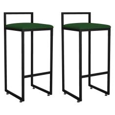 Kit 02 Banquetas Altas Hanna Preto Suede Verde Musgo