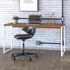 Mesa para Escritório Diretor Estilo Industrial 150cm Kuadra Lâmina Mel/Est.Branca