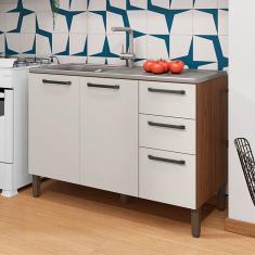 Balcão de Cozinha para Pia 120 Cm Mad Versalhes 3 Portas 2 Gavetas Nogueira/Off White - Kits Paraná