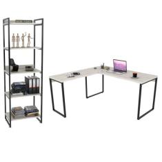 Conjunto Escritório Estilo Industrial Mesa 150x150cm e Estante 60cm 5 