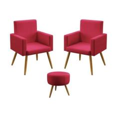 Kit 2 Poltronas Nina e Puff Solar Sued Vermelho Aradecor