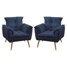 Kit 2 Poltronas Opala Sued Azul Marinho Aradecor