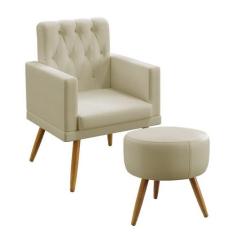 Kit Poltrona Decorativa Estofada Vega Com Rodapé E Botões Capitonê e P