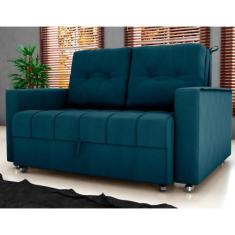 Sofá Cama para Sala de Estar Remy Veludo Maserati Azul - Mais de Casa