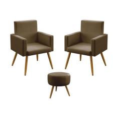 Kit 2 Poltronas Vega  com Puff Solar Sued Capuccino Aradecor