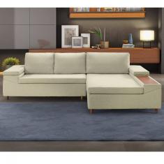 Sofá 3 Lugares com Chaise Clássico Palha