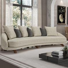 Sofá Living 3 Lugares 265cm Pés Madeira Morales com Almofadas Linho Bege Areia/Cinza G52 - Gran Belo