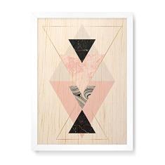 Arte Maníacos Quadro Decorativo em Madeira Geométrico Triângulos Ampulheta - 23x16,25cm (Moldura caixa em laca branca)