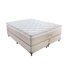 Cama Box Queen Aquarius com Colchão Queen Molas Ensacadas Bege e Branca