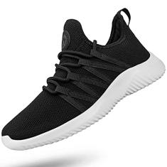 Feethit Tênis de corrida feminino, antiderrapante, antiderrapante, leve, academia, treino, respirável, moderno, Todo preto e branco, 38