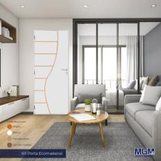 Kit Porta de Madeira Decorada 212x65cm com Batente de Alumínio 3,6cm Cantareira MGM Branca